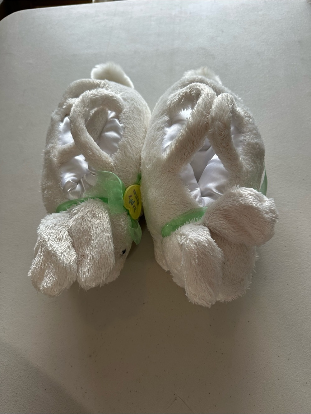 Plush Bunny Kids Purses Cream with Green Bow